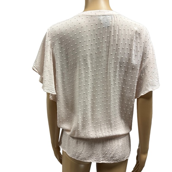 Alyx Pink Rayon Swiss Dot Flutter Sleeve Button Up Drawstring Waist Blouse XL - Picture 3 of 8